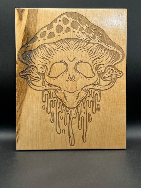 Mystic Mushroom Skull — Laser-Engraved Wood Sign (8" x 10")