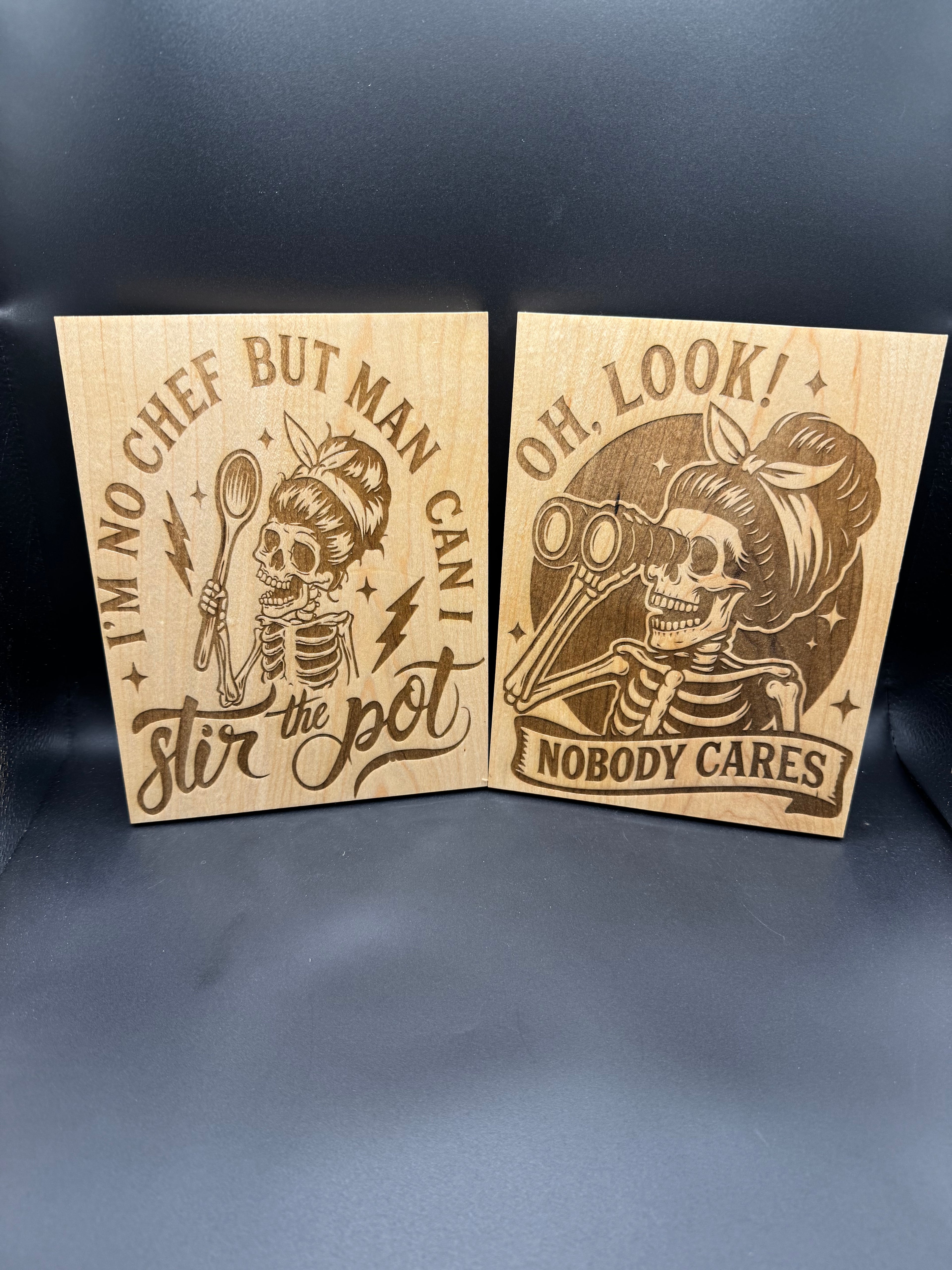 2-Pack hilarious skeleton kitchen sign set Wood signs (6" x 8")